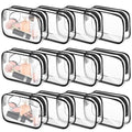 12 PCS Clear Makeup Bags,Clear Toiletry Bag,PVC Clear Cosmetic Bags with Zipper,Portable Transparent Toiletry Bags for Travel Women Men(Black,Large)
