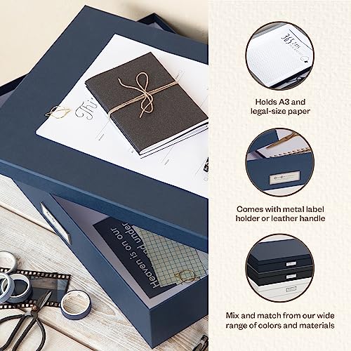 Bigso Sverker Fiberboard Legal and Art Storage Box | Scrapbook Storage Box for Loose Papers and More | Durable Document Boxes with Lid and Metal Label Holder | 17.1¡¯¡¯ x 12.2¡¯¡¯ x 3.3¡¯¡¯ | Blue