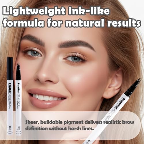 Feather Flick Fluff Tip Eyebrow Pen Natural Hair Like Brow Strokes Angled Multi Tip Precision Brow Pen for Sparse Brows Long Lasting Smudge Resistant (SOFT BLACK, 0.018 fl oz. / 0.55 ml£¨pack of 1£©)