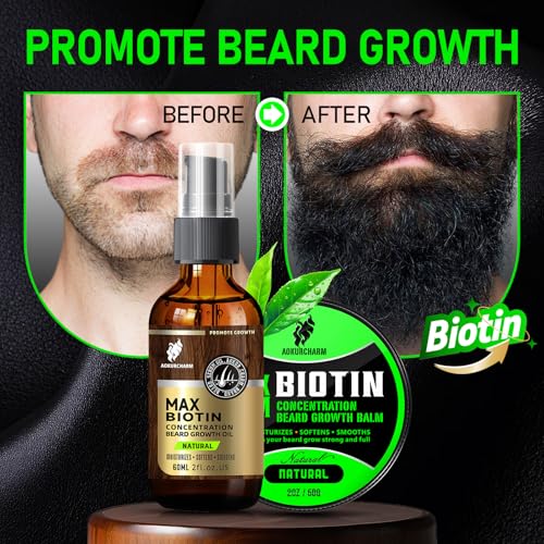 2 Pack Biotin Beard Growth Kit for Men ? Unscented Beard Oil & Balm ? Beard Care Set for Growth, Softening & Styling ? Gift for Father¡¯s Day & Christmas