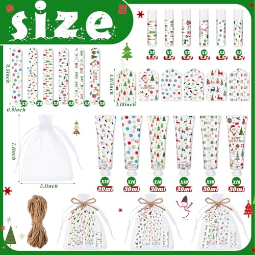 48 Sets/288 Pcs Christmas Party Favors Christmas Hand Cream Body Lotion Lip Balm Nail File Gifts Set Xmas Stocking Stuffers Travel Size Lotion Bulk Holiday Party Supplies for Coworkers Women Adults