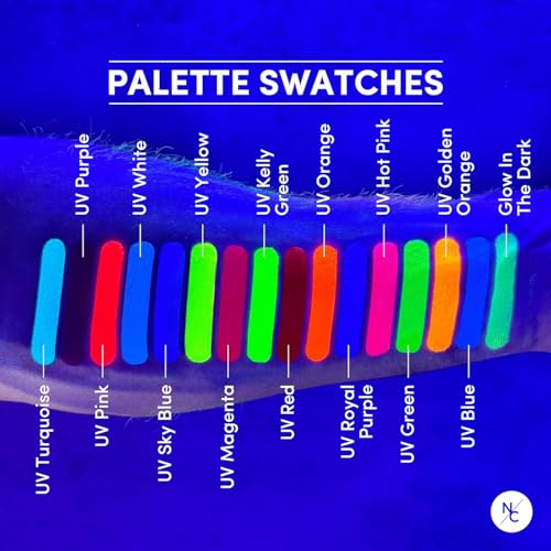 Narrative Cosmetics UV Fluorescent Alcohol Airbrush Paints - 2 fl oz, Glow Effect, Waterproof, Sweatproof, Highly Pigmented Liquid Makeup for Bodypainting, Film, TV, Festivals - Glow in the Dark