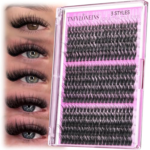 TNFVLONEINS Fairy Lash Clusters Wispy Cluster Eyelash Extensions Natural Eyelash Clusters 3 Styles Individual Lashes Clusters DIY Lash Extension Spiky Lash Cluster (300pcs 3Styles)