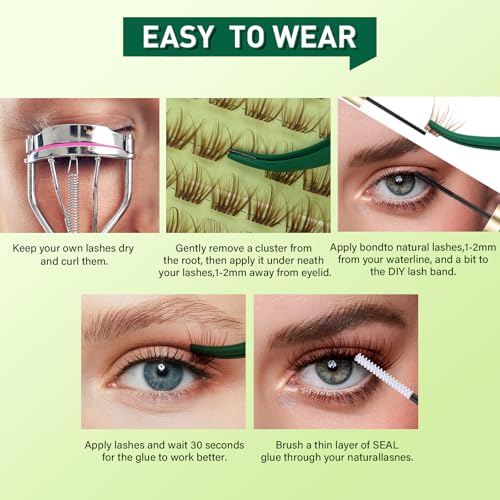 KEYYOU Natural Lash Clusters Wispy Eyelash Clusters 144 pcs Cluster Eyelash Extensions D Curl Individual Lashes 8-16MIX Mix Length Light and Natural Lashes Look with Thin Lash (N03-Brown-8-16MIX-D)