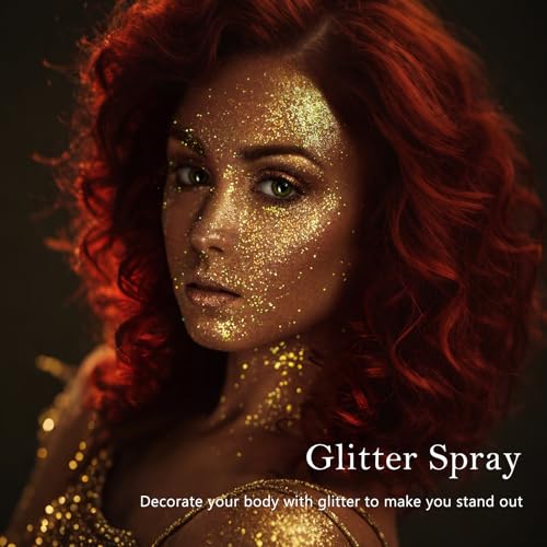 Gold Body Glitter Spray - Holographic Shimmer Spray Powder Sparkle for Hair and Body, Face, Clothes, Nail Art Crafts Design, Halloween and Easter Festival Makeup