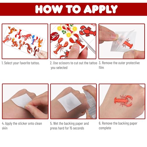 Crawfish Temporary Tattoos Lobster Party Decorations Favors Supplies Seafood Themed Cute Stickers 10 Sheets 100 PCS Gifts for Baby Girls Boys Class School Carnival
