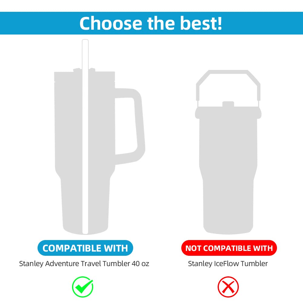 AUAUY 4 PCS Stainless Steel Replacement Straws for Stanley 40oz Cup, Reusable Straws Compatible with Stanley Adventure Quencher Travel Tumbler, Durable Cup Straws with Cleaning Brush & Straw Covers