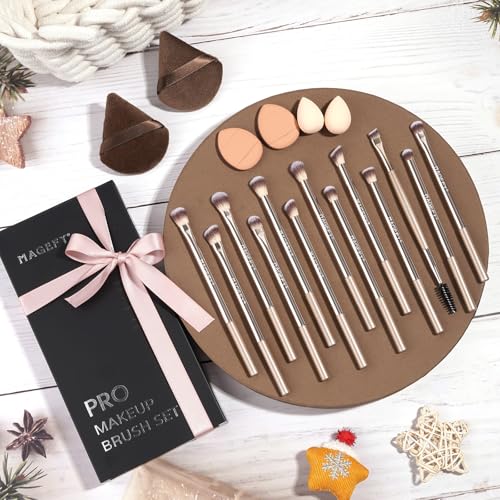 MAGEFY 20 Pcs Makeup Tool Set,13 Eye Makeup Brushes Professional Eyeshadow Makeup Brushes Set for Eyeshadow, Eyebrow, Eyeliner, Blending Concealer-Champagne