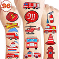 (96 PCS) Firefighter Fire Truck Fireman Temporary Tattoos Themed Birthday Party Decorations Favors Supplies Cute Tattoo Stickers For Children Boys Girls Games School Gifts Rewards Home Activity