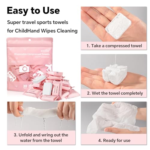 Compressed Towel 30 Pcs Disposable Compressed Face Towel Portable Cotton Coin Tissue Camping Towel for Travel/Home/Outdoor Activities