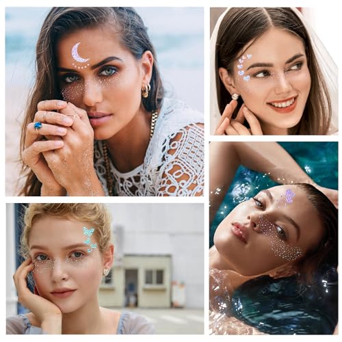 40pcs Glitter Freckles Face Tattoo, Holographic Face Glitter Sparkle Freckles Temporary Tatttoos for Women Girls, Waterproof Fake Freckles, Festival Rave Outfits Festival Decorations (Holographic)
