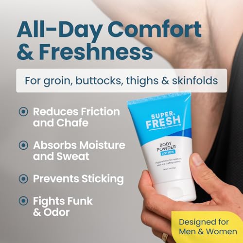 Super Fresh Body Powder Lotion by SweatBlock - Talc Free, Anti-Chafing, Deodorizing, Natural Ingredients - No Mess Body Powder Lotion for Men and Women - 4 fl oz.