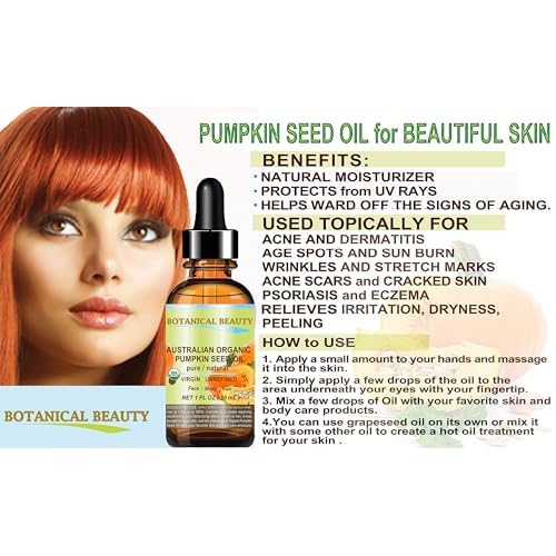 Botanical Beauty Australian ORGANIC PUMPKIN SEED OIL 100% Pure Natural Virgin Unrefined Cold Pressed Carrier Oil. 1 Fl.oz.- 30 ml. for Face, Skin, Hair, Lip, Nails