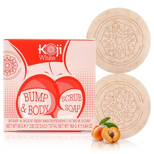 Koji White Kojic Acid Bump Eraser Body Scrub Soap for Exfoliation Butt, Elbow, Underarm with Glutathione, Coenzyme Q10, Skin Brightening for Fade Dark Spots, Fine Lines and Wrinkles, 2.82 oz (2 Bars)