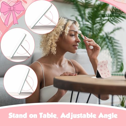 Geelin 12 Pcs Compact Mirror Bulk Mini Pocket Mirrors for Women Travel Folding Mirror Portable Hand Mirrors for Party Gift Camping Office Home(Pink Bow)