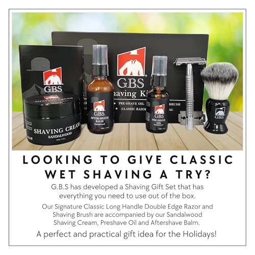 GENTS Complete Shaving Kit Gift Set for Men - Safety Razor with Sandalwood Shave Cream, Aftershave Balm, Pre-Shave Oil & Brush - Chriistmas Gift