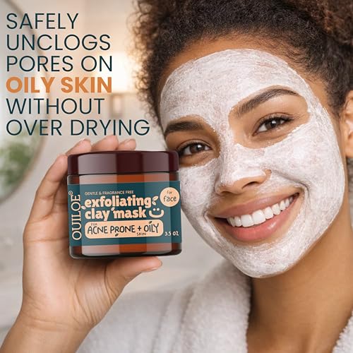 Fragrance Free Clay Mask for Acne Prone, Oily Skin - Non Irritating Exfoliating Clay Mask for Pores and Blackheads - Safe for Sensitive Skin - Non Comedogenic, pH Balanced & Gentle, 3.52 oz