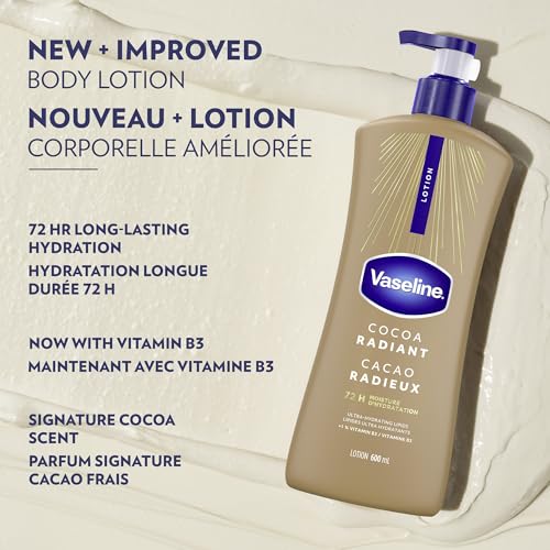 Vaseline Intensive Care Body Lotion Cocoa Radiant 3 count for Dry Skin Lotion Made with Ultra-Hydrating Lipids and Pure Cocoa Butter for a Long-Lasting, Radiant Glow 20.3 Oz