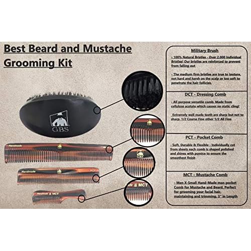 G.B.S Men¡¯s Handmade Comb Set, Pure Synthetic Hair Brush, Dressing Comb, Pocket Comb, Mustache Comb and Military Style Hair Brush