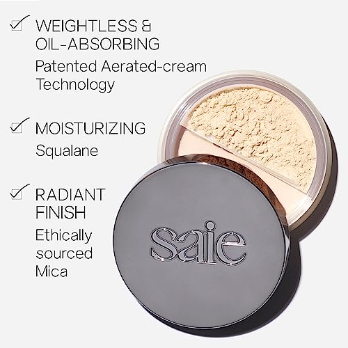 Saie Face Powder Duo, Light - The Fluffy Brush, Soft, Multi-Use Targeted Powder Brush With Tapered Tip & Airset Radiant Loose Setting Powder, Translucent (0.14 oz) - Vegan, Cruelty-Fee