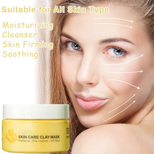 Turmeric Clay Mask & Serum Skincare Kit, Vitamin C Deep Cleansing Overnight Face Mask for Pores, Turmeric Face Oil for Dry Skin