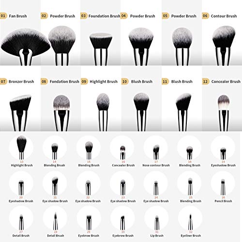DUcare 32Pcs PRO Grade Makeup Brushes Set Premium Ultra-soft Synthetic Foundation Contour Powder Blush Concealer Eyeshadow Classic Black Professional Make up Brushes