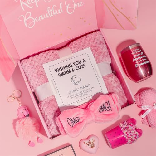 12 Pcs Birthday Gifts for Women, Self Care Gifts, Unique Relaxing Spa Gift Basket with Luxury Flannel Blanket, Get Well Soon Gifts for Women, Mom, Friends, Sister, Wife, Mother's Day,Valentine's Day