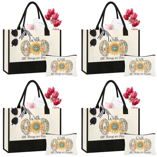 Christian Gifts for Women, Canvas Tote Bag with Makeup Bag