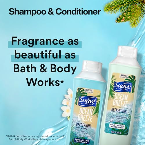 Suave Body Wash 2-Pack, Shampoo & Conditioner, Ocean Breeze + Fresh Antiperspirant Deodorant for Women (5 Piece Set)