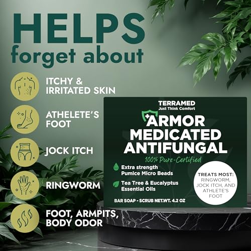 Antifungal Soap | Deep-Cleansing & Exfoliating Bar for Men & Women | Natural Ingredients with Tea Tree & Eucalyptus | Helps Soothe Jock Itch, Ringworm & Athlete¡¯s Foot Pumice Bar Soap