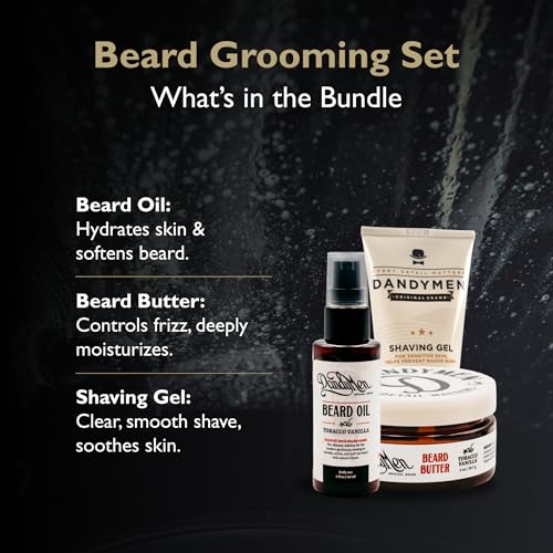 Beard Grooming Set ? Beard Oil, Beard Butter & Shaving Gel ? Hydrate, Soften & Style (3-pack, Tobacco Vanilla)