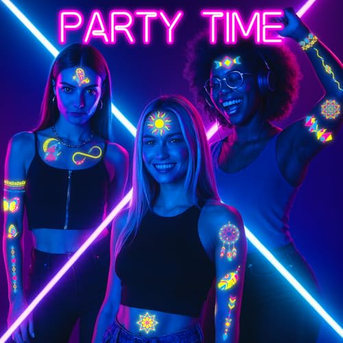 180PCS Tribal Glow in the Dark Pre-Cut Temporary Tattoos for Teens Adults | Glow Neon UV Blacklight Birthday Party Supplies, Favors, Decorations, Fake Tattoo Stickers, Rave Accessories, Gifts For