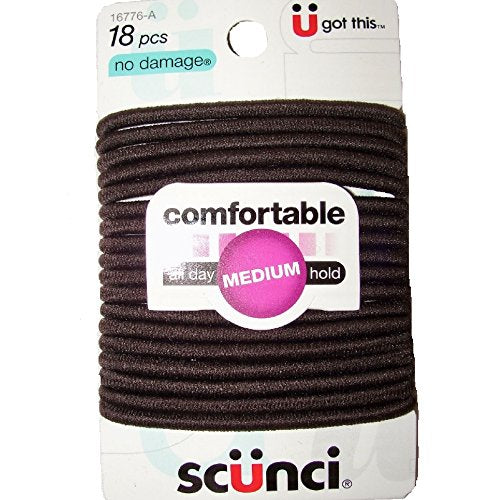 Scunci Comfortable All Day Medium Hold, Black 18 ea (Pack of 3)