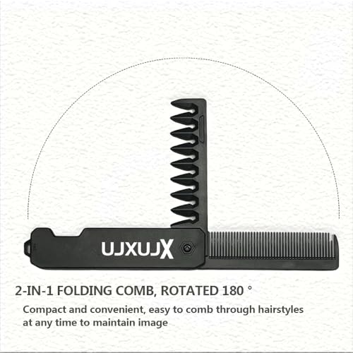 Portable Comb - Foldable Fine Tooth & Textured Styling Comb with Durable ABS Handle, Multi-Functional Folding Hair Comb for Mustache, Wide Tooth Styling at Home, Salon, Travel