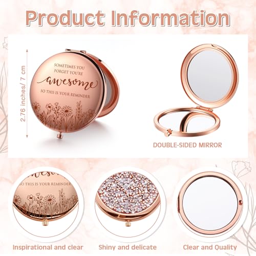 10 Sets Womens History Month Gift Bulk Inspirational Compact Mirror Makeup Rhinestone Purse Double Sided Folding Mirror with Gift Cards for International Women's Day Girls