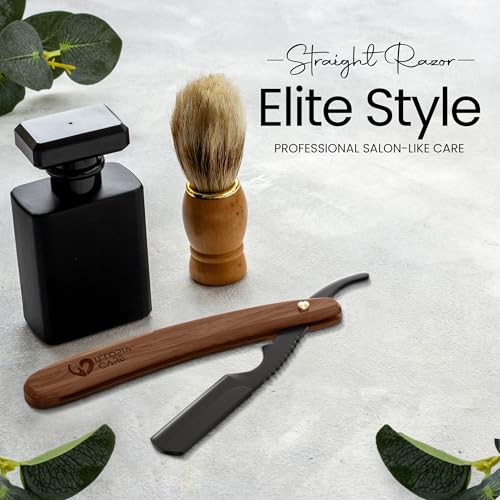 Utopia Care Straight Razors For Men, Professional Barber Straight Edge Razor with 100 Single Edge Blades, Stainless Steel, Beard Shaving Kit For Men, Premium Smooth Natural Wooden Grip, Dark Brown