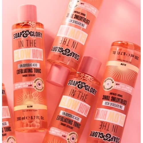 Soap & Glory in The Glow How Vitamin C 5% Glycolic Acid Exfoliating Tonic - Gentle Glycolic Acid Toner + Chamomile Extract - Pore Exfoliating Toner + Glow Tonic for Brighter, Healthier Skin (200ml)