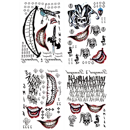 Men Tattoos, 4-Sheet Temporary Tattoos Fake Tattoo Sticker for Halloween Costume Accessories and Parties
