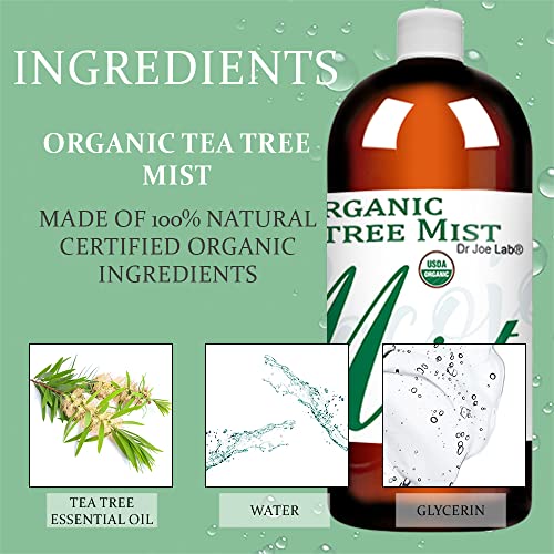 Dr Joe Lab Organic Tea Tree Mist for Skincare - USDA Certified, Face Spray Moisturize Sensitive and Dry Skin for Relaxation Soothing & Relaxing -Pure Essential Oil (32 oz)