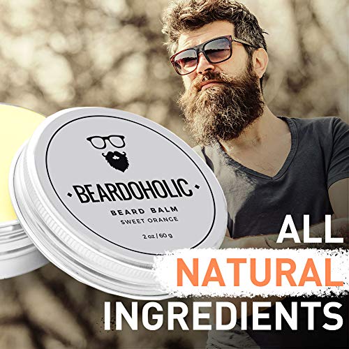 Beardoholic Beard Balm ? 100% Natural With Strong Hold That Lasts All Day - Shapes and Styles Beard With Ease ? Eliminate Beard Itch and Dandruff ? Light Orange Scent, 2 oz or 60 g Size of Container