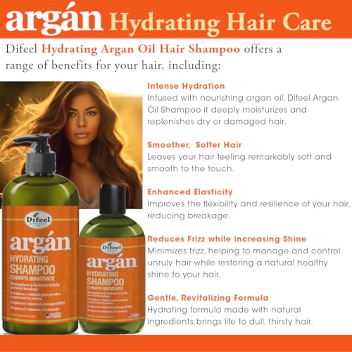 Difeel Argan Hydrating Shampoo 12 oz. - Argan Oil Shampoo, Natural Paraben Free Shampoo for Hair ¡¦