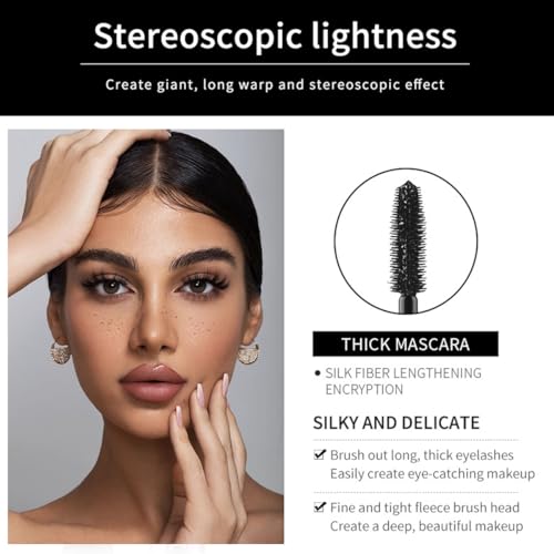 4D Silk Fiber Lash Mascara, Voluminous Fiber Mascara Waterproof & Smudge-Proof Long-Lasting 24 Hours No Flaking Longer Thicker Eyelashes, No Clumping, Extension Stays On All Day (4Packs)