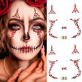 2 Pieces Halloween Face Gems Jewels Tattoos, Day of the Dead Face Temporary Skull Tattoos Rhinestone Crystal Stones Body Gems Makeup Stickers for Halloween Festival Rave Party