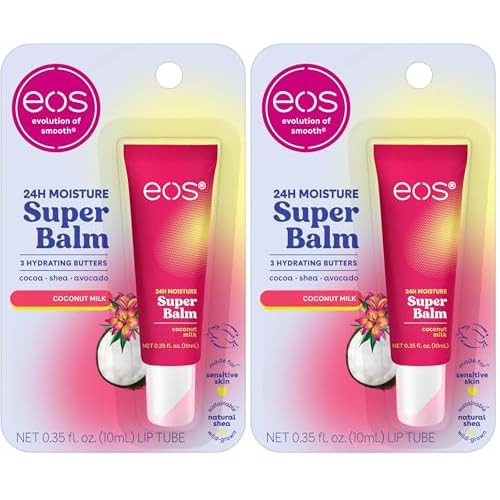 eos 24H Moisture Super Balm- Coconut Milk, Lip Mask, Day or Night Lip Treatment, Made for Sensitive Skin, 0.35 fl oz (Pack of 2)
