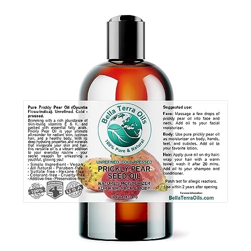 Bella Terra Oils - Prickly Pear Oil 16 oz - Nourish with Barbary Fig Elixir, Abundant in Phenolic Compounds & Amino Acids, A Treasure for Luminous Skin