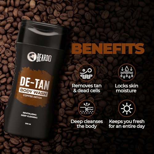 LiveMoor Beardo De-Tan Body Wash for Men, 200ml | Tan Removal| Caffeine Body Wash | With Coffee & Aloe Extracts | For Body & Face | Refreshing Fragrance