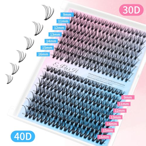 Lash Clusters Kit 840Pcs Clusters Lashes Extension Volume Soft Eyelash Extension Kit 30D+40D D Curl Wispy Natural DIY Individual Lash Kit Box for Beginners Bulk Pack Includes a random lucky gift