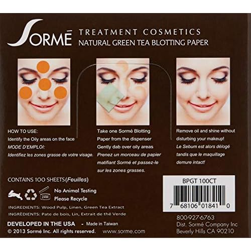 Sorme' Treatment Cosmetics Blotting Paper, Green Tea, 0.5 oz.