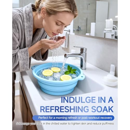 Foldable Silicone Face Ice Bath Bowl with Built-in Ice Tray, Cold Plunge Therapy for Skin Tightening, Puffiness Reduction & Acne Relief, Portable Spa Tool for Home & Travel (Blue)