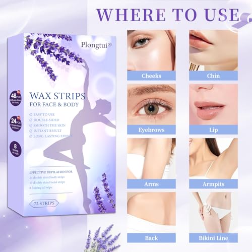 Wax Strips Hair Removal for Women: Waxing Kit with 72 Pcs Body Waxing Strips Dual Sides & 4 Calming Oil Wipe For Face, Bikini, Legs, Lip, Brazilian Wax Kit At Home, Hypoallergenic All Skin